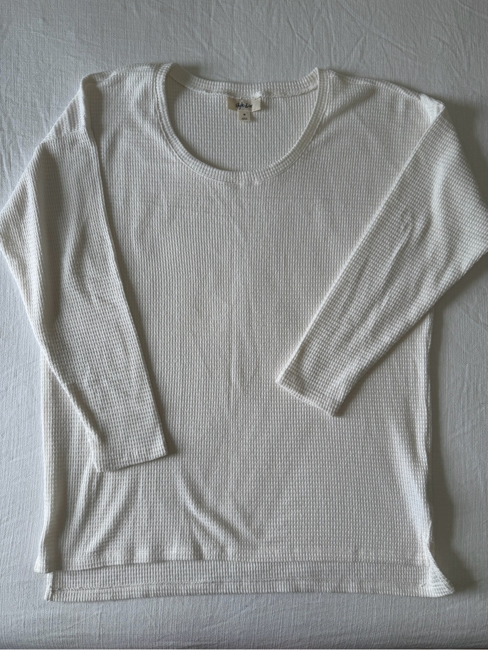 Style & Co White Waffle Knit Long Sleeve Tunic